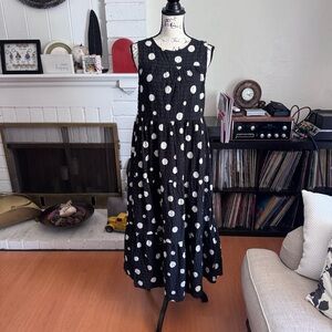 Elegant Black and White Polka Dot Maxi Dress